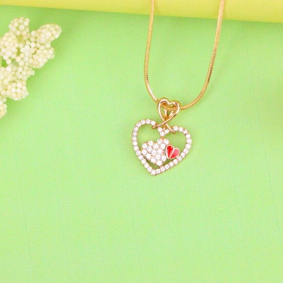 "Heart-Shaped Rose Gold Pendant with Red Accent and CZ Detailing, XPPT1518 - Picture 10 of 13